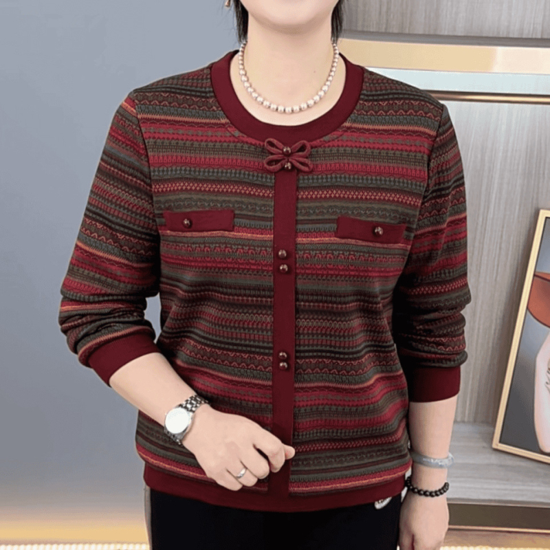 Top s dugačkim rukavima s prugastim dizajnom i plišanim podstavom, udoban ležeran kroj, polo ovratnik (tkanina: Tr fabric, PVC <30%, uzorak: pruge, debljina: srednja, duljina: srednja)