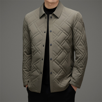 Férfi vékony, tömött pamut kabát, kényelmes kardigán-stílus, egyrészes zárás, gallér, téli viselet (Külső anyag: 100% poliészter; Töltet: poliészter; Belső: acetát)