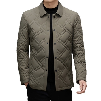 Férfi vékony, tömött pamut kabát, kényelmes kardigán-stílus, egyrészes zárás, gallér, téli viselet (Külső anyag: 100% poliészter; Töltet: poliészter; Belső: acetát)