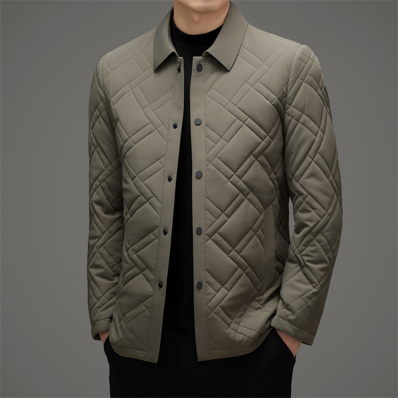 Férfi vékony, tömött pamut kabát, kényelmes kardigán-stílus, egyrészes zárás, gallér, téli viselet (Külső anyag: 100% poliészter; Töltet: poliészter; Belső: acetát)