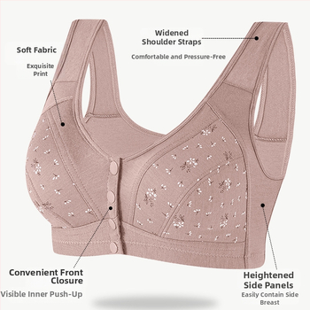 Be vielos liemenėlė su priekiniu užsegimu, plonas dizainas, kvėpuojantis, medvilniniai kaušeliai