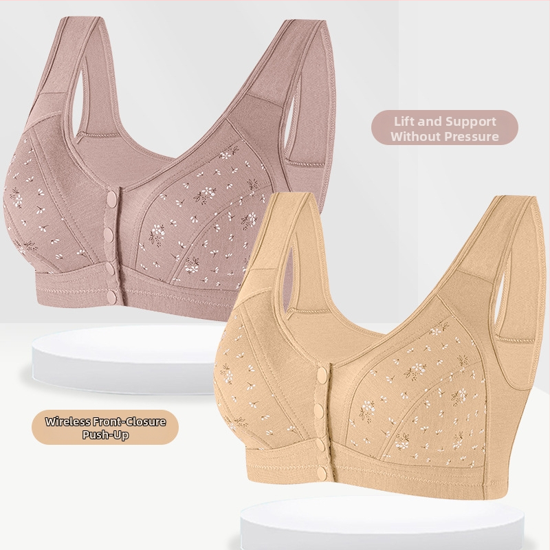 Be vielos liemenėlė su priekiniu užsegimu, plonas dizainas, kvėpuojantis, medvilniniai kaušeliai