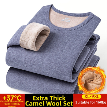 Pánska termálna súprava z kamelovej vlny, s fleecovou podšívkou, extrahustá 401–500 g/m², dvojdielna súprava: bunda a nohavice