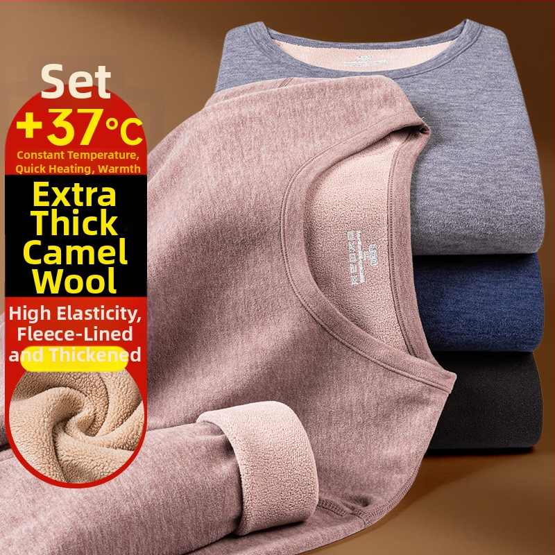 Pánska termálna súprava z kamelovej vlny, s fleecovou podšívkou, extrahustá 401–500 g/m², dvojdielna súprava: bunda a nohavice