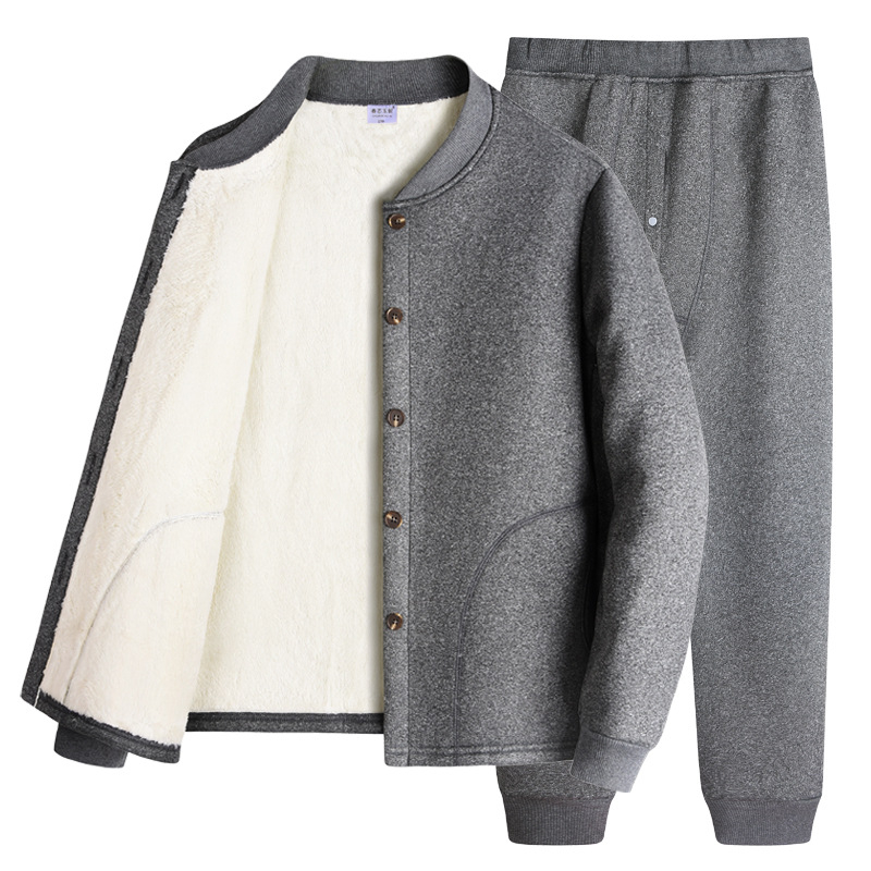 Időseknek szóló melegítő készlet – dupla rétegű felső Milk Silk és poliészterből, kardigán Sherpa Velvet és nadrág, meleg, antibakteriális, anti-pilling
