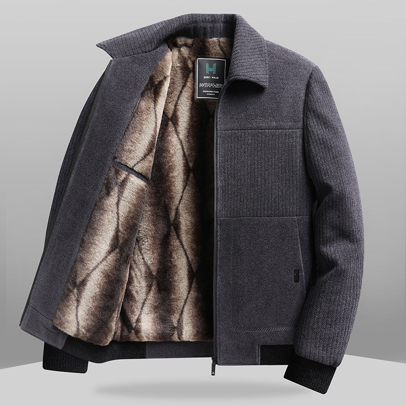 Férfi fleeceszínű vastag dzseki galléros, cipzárral, laza szabás