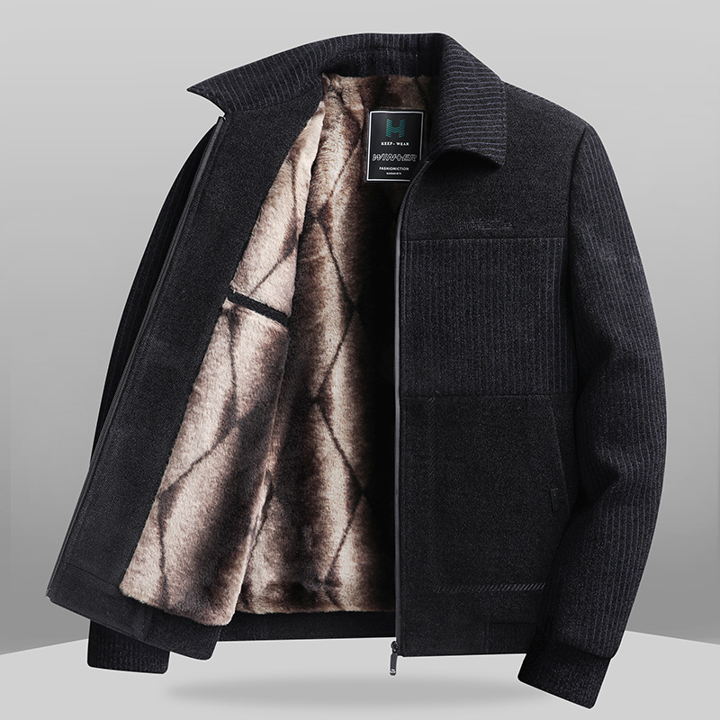 Férfi fleeceszínű vastag dzseki galléros, cipzárral, laza szabás