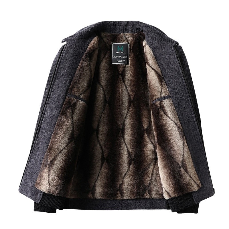 Férfi fleeceszínű vastag dzseki galléros, cipzárral, laza szabás