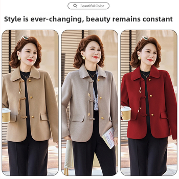 Kabát z vlna a kašmíra, Regular strih, dvojradové zapínanie, V-krk, stredná dĺžka, jednofarebný, elegantný mestský štýl