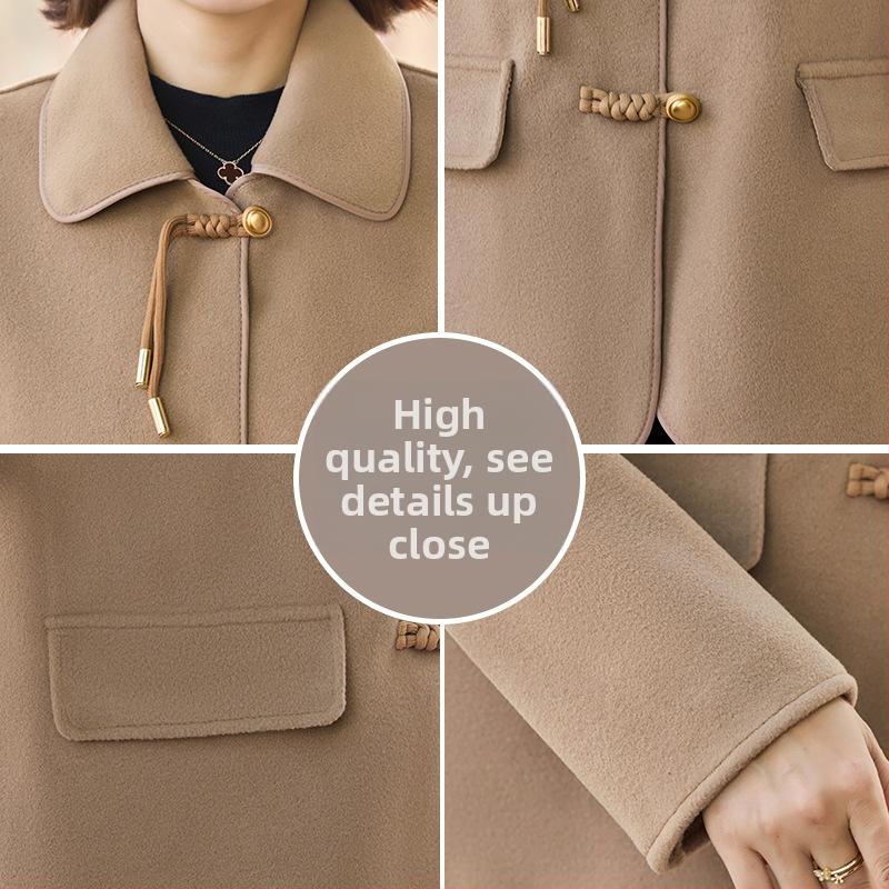 Kabát z vlna a kašmíra, Regular strih, dvojradové zapínanie, V-krk, stredná dĺžka, jednofarebný, elegantný mestský štýl