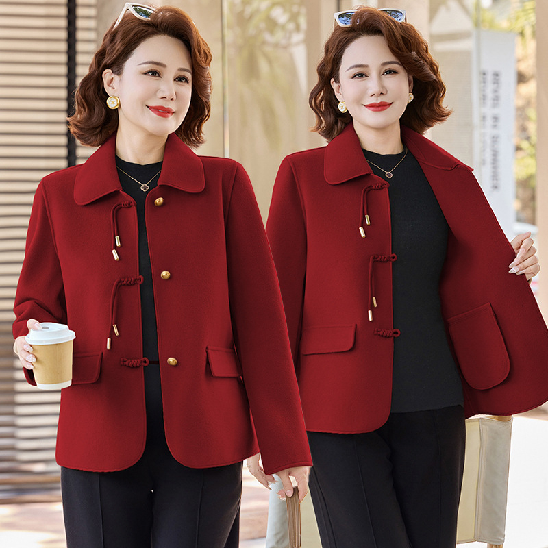 Палто от вълна и кашмир за пролет и есен, Regular кройка, двуредно закопчаване, V-образно деколте, средна дължина, еднотонно, елегантен градски стил