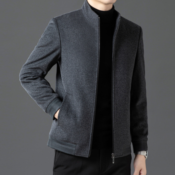 Férfi 100%-os gyapjúkabát álló gallérral, cipzáras zárás, vastag anyag