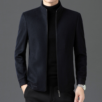 Férfi 100%-os gyapjúkabát álló gallérral, cipzáras zárás, vastag anyag