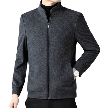 Férfi 100%-os gyapjúkabát álló gallérral, cipzáras zárás, vastag anyag