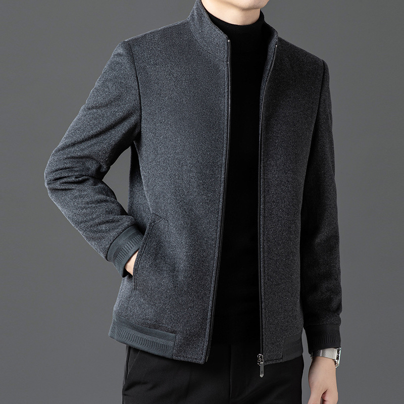 Férfi 100%-os gyapjúkabát álló gallérral, cipzáras zárás, vastag anyag