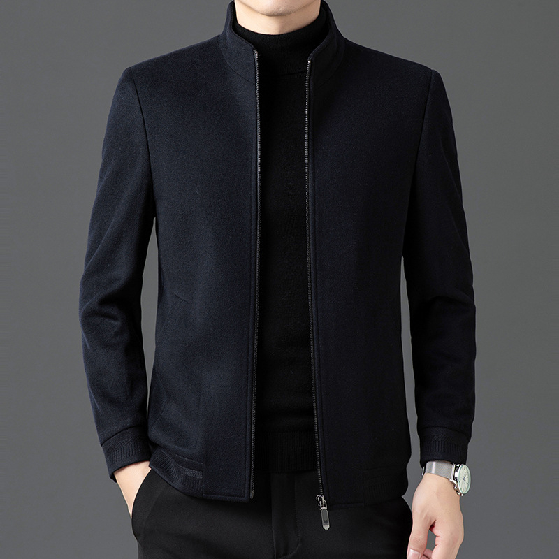 Férfi 100%-os gyapjúkabát álló gallérral, cipzáras zárás, vastag anyag