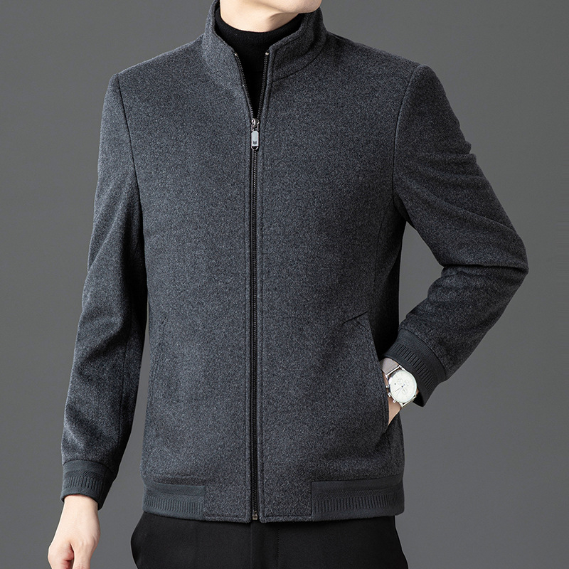 Férfi 100%-os gyapjúkabát álló gallérral, cipzáras zárás, vastag anyag