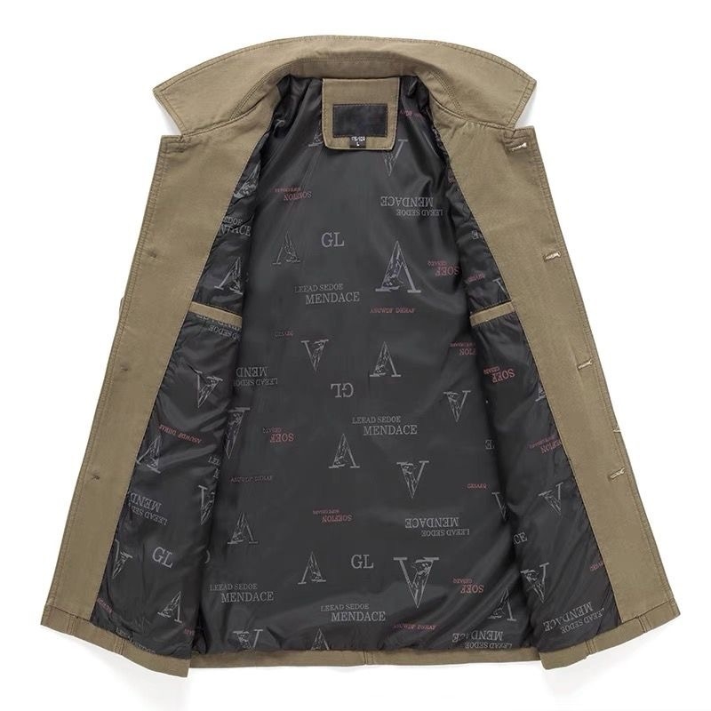 Muška bavlena jakna za proljeće i jesen, poslovno-casual stil, s reverom, gumbima, srednja duljina, tri džepa.