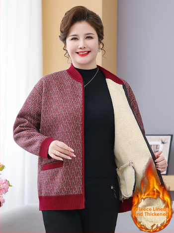 Plus veličine zimska pletena jakna s flis podstavom, debela i topla, za žene srednje dobi i starije, elegantan, udoban kroj sa zatvaračem