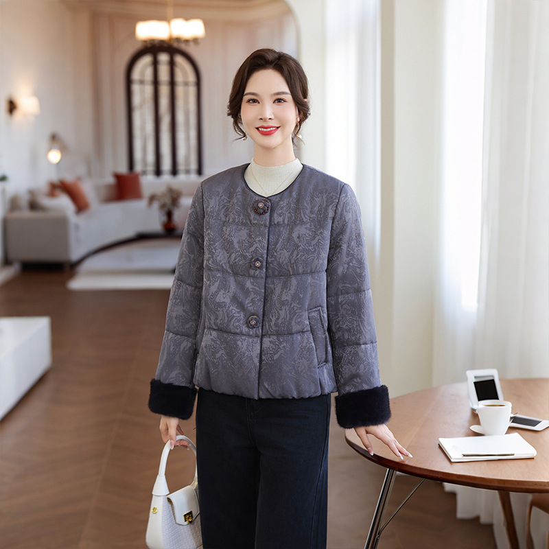 Hefu ženski zimski kaput s Cloud brocade tkaninom, 95% poliester i ≤30% spandeksa, elegantan književno-retro stil