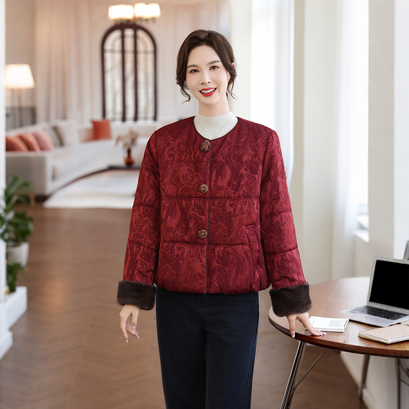 Hefu ženski zimski kaput s Cloud brocade tkaninom, 95% poliester i ≤30% spandeksa, elegantan književno-retro stil