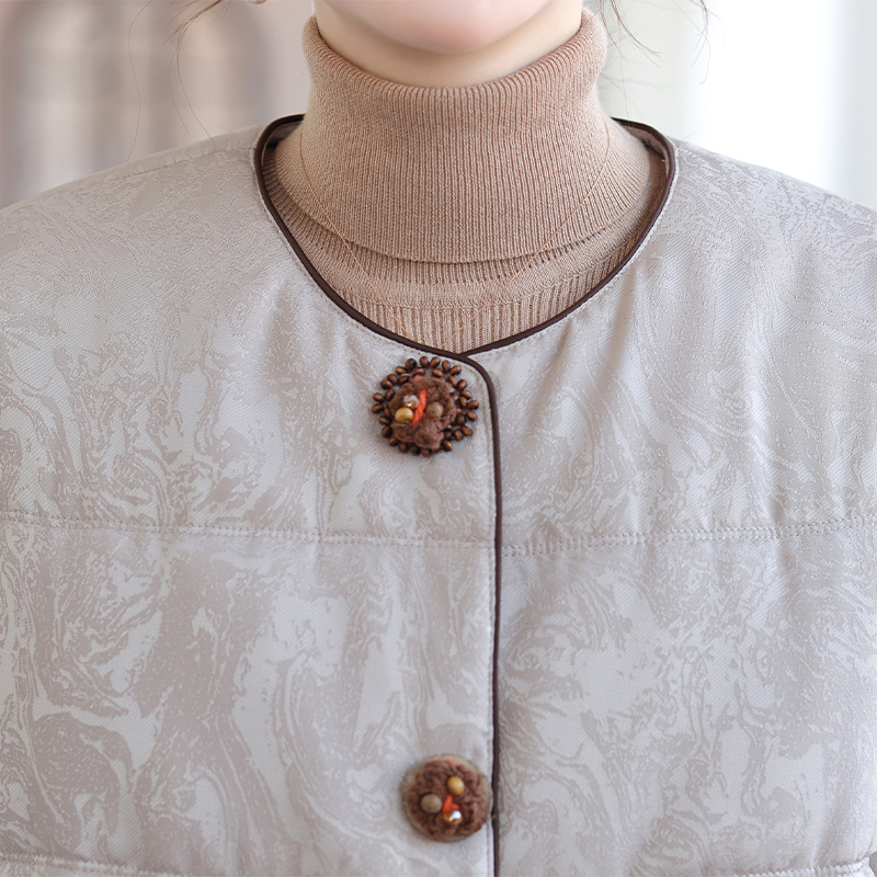 Hefu ženski zimski kaput s Cloud brocade tkaninom, 95% poliester i ≤30% spandeksa, elegantan književno-retro stil