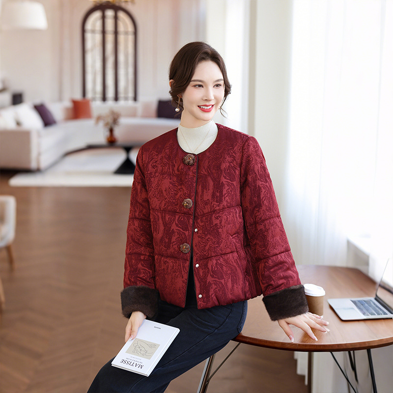 Hefu ženski zimski kaput s Cloud brocade tkaninom, 95% poliester i ≤30% spandeksa, elegantan književno-retro stil