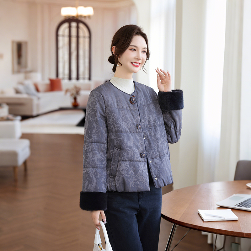 Hefu ženski zimski kaput s Cloud brocade tkaninom, 95% poliester i ≤30% spandeksa, elegantan književno-retro stil