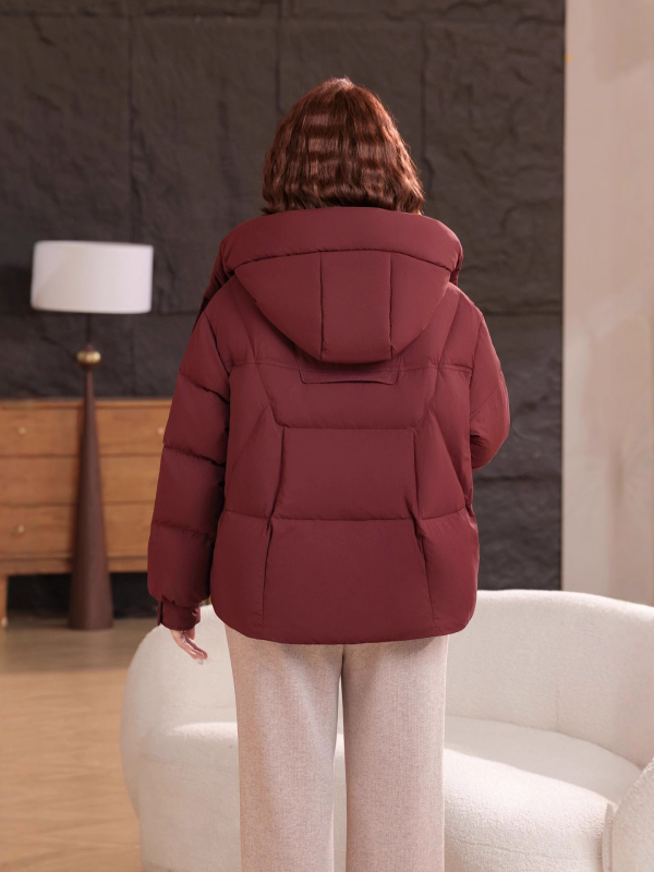 Ženska kratka jakna od perja s kapuljom, debela topla zimska jakna s bijelim perjem, elegantan svakodnevni stil