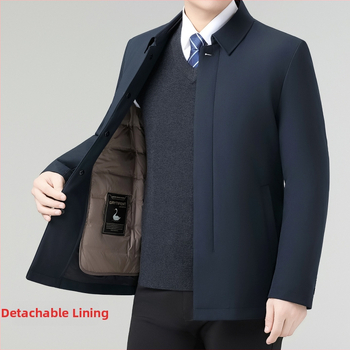 Jachetă din mătase Mulberry, guler cu rever, izolație întărită, închidere cu nasturi, pentru iarnă