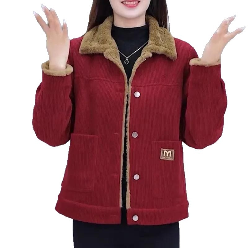 Chenille jakna s debelim fleksom, spandex <30%, polo ovratnik, dugi rukavi, kopčanje u jednom redu