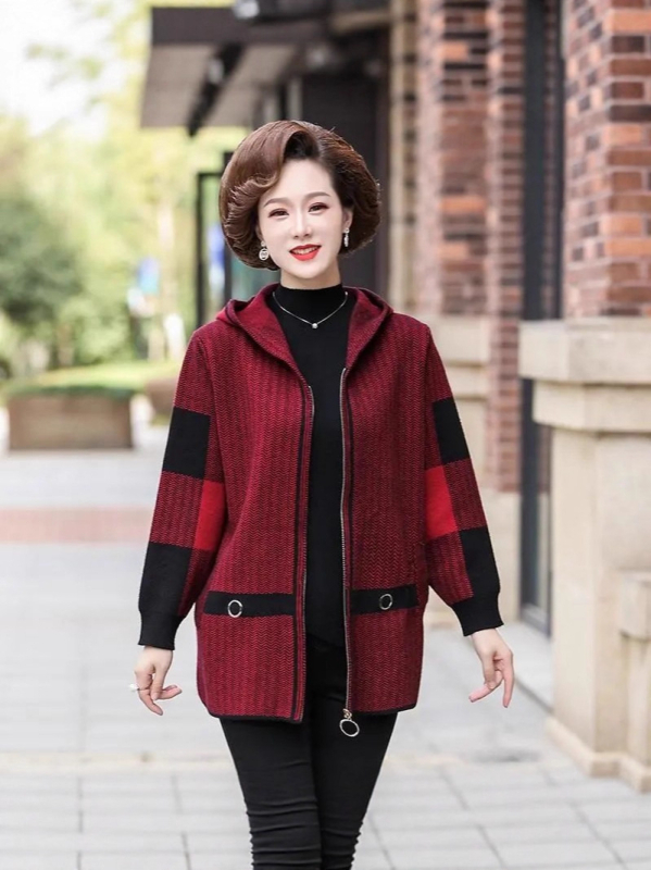Παλτό με διπλό βελούδο και κουκούλα, χοντρό πολυεστέρα, φερμουάρ μπροστά, χαλαρή γραμμή, καθημερινό ιαπωνο-κορεατικό στυλ