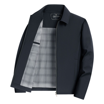 Jachetă pentru bărbați cu rever, fermoar, model monocrom, amestec poliester, stil business ușor, toamnă