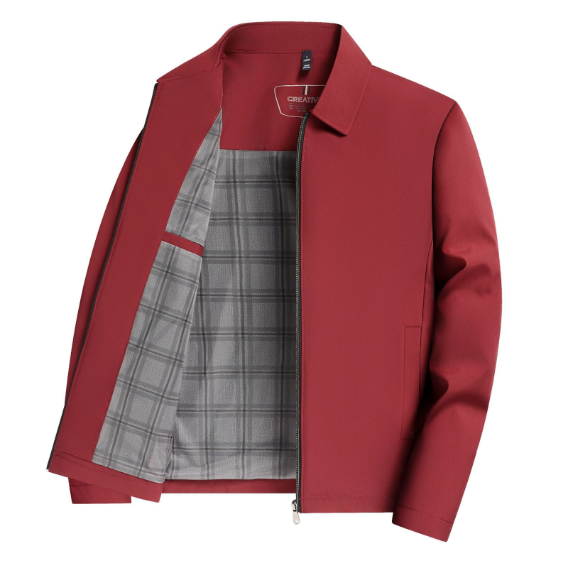 Jachetă pentru bărbați cu rever, fermoar, model monocrom, amestec poliester, stil business ușor, toamnă