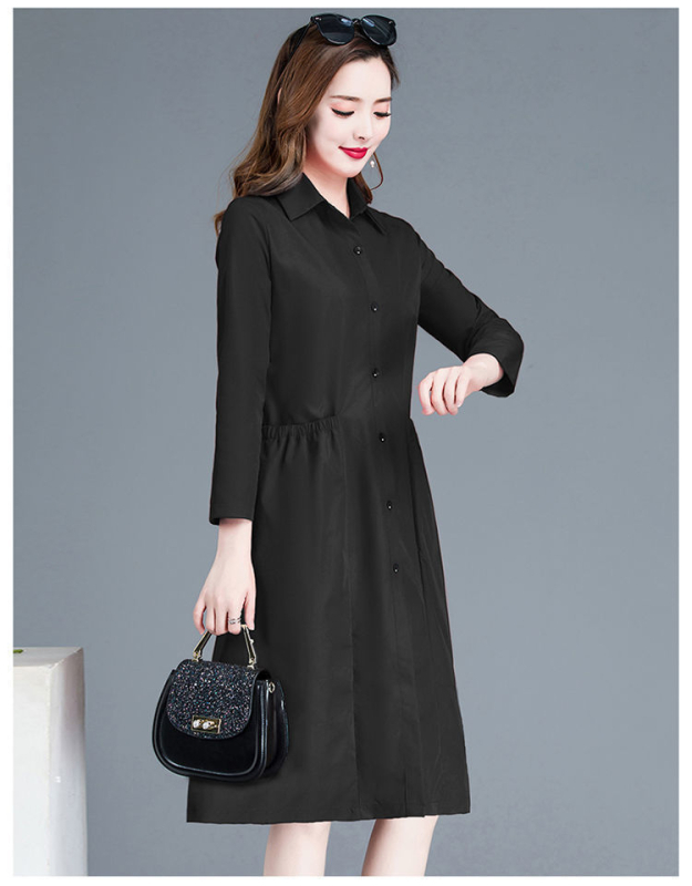 Γυναικείο μακρύ trench coat - Α-γραμμής σιλουέτα, γιακά πόλο, μακριά μανίκια, κουμπί μπροστά, μίξη πολυεστέρα-ελαστάνης