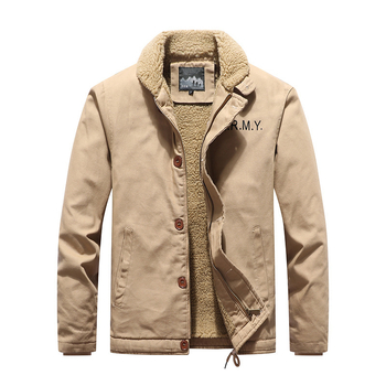 Geacă bărbătească de bumbac, mâneci Raglan, închidere simplă cu nasturi, culoare solidă, exterior de iarnă