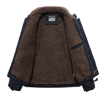 Geacă bărbătească de bumbac, mâneci Raglan, închidere simplă cu nasturi, culoare solidă, exterior de iarnă