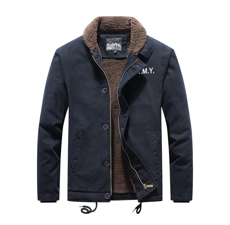 Geacă bărbătească de bumbac, mâneci Raglan, închidere simplă cu nasturi, culoare solidă, exterior de iarnă