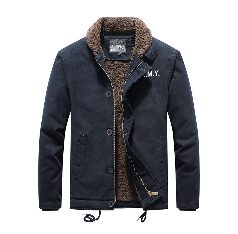 Geacă bărbătească de bumbac, mâneci Raglan, închidere simplă cu nasturi, culoare solidă, exterior de iarnă