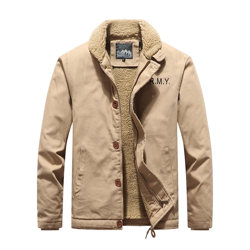 Geacă bărbătească de bumbac, mâneci Raglan, închidere simplă cu nasturi, culoare solidă, exterior de iarnă