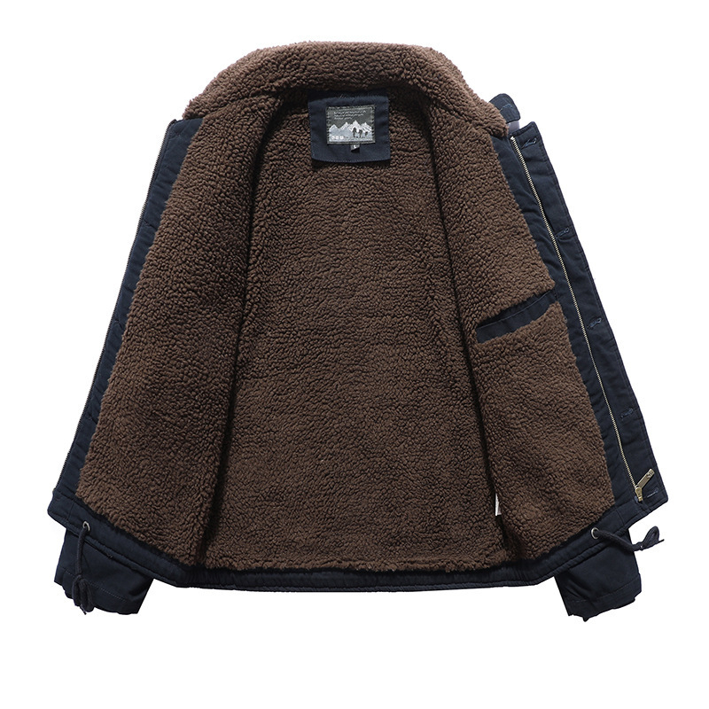 Geacă bărbătească de bumbac, mâneci Raglan, închidere simplă cu nasturi, culoare solidă, exterior de iarnă