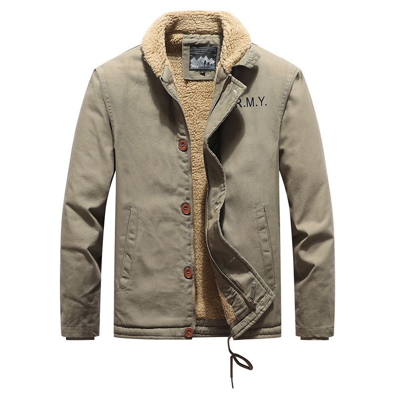 Geacă bărbătească de bumbac, mâneci Raglan, închidere simplă cu nasturi, culoare solidă, exterior de iarnă