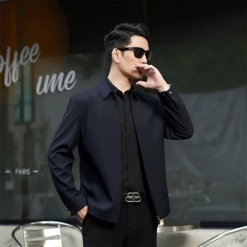 Sacou de toamnă pentru bărbați 2024, rever, fermoar, croială ajustată, mâneci lungi, poliester