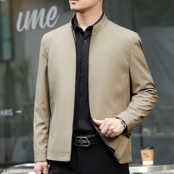 Sacou de toamnă pentru bărbați 2024, rever, fermoar, croială ajustată, mâneci lungi, poliester