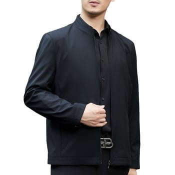 Sacou de toamnă pentru bărbați 2024, rever, fermoar, croială ajustată, mâneci lungi, poliester