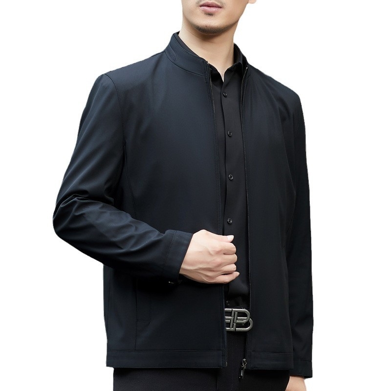 Sacou de toamnă pentru bărbați 2024, rever, fermoar, croială ajustată, mâneci lungi, poliester