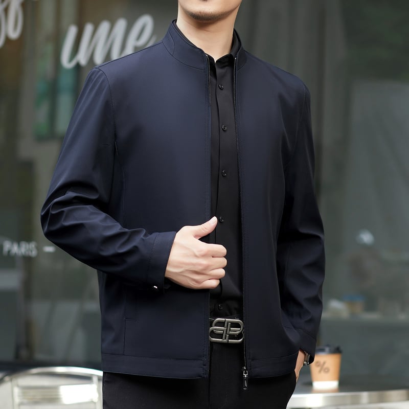 Sacou de toamnă pentru bărbați 2024, rever, fermoar, croială ajustată, mâneci lungi, poliester
