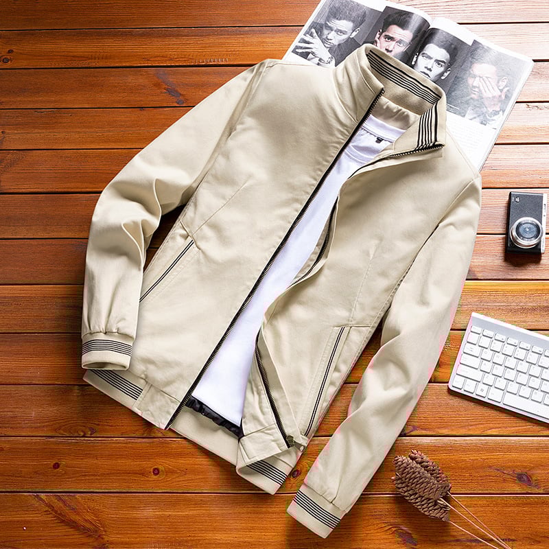 Jachetă bărbătească din bumbac, guler înalt, fermoar, material care evacuează umezeala, croială lejeră