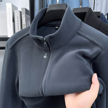 Jachetă cu fermoar, fleece cu față dublă, fleece de iarnă gros, țesătură principală din vinilon, mâneci lungi, fără glugă