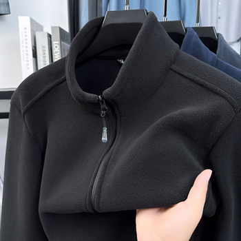 Jachetă cu fermoar, fleece cu față dublă, fleece de iarnă gros, țesătură principală din vinilon, mâneci lungi, fără glugă